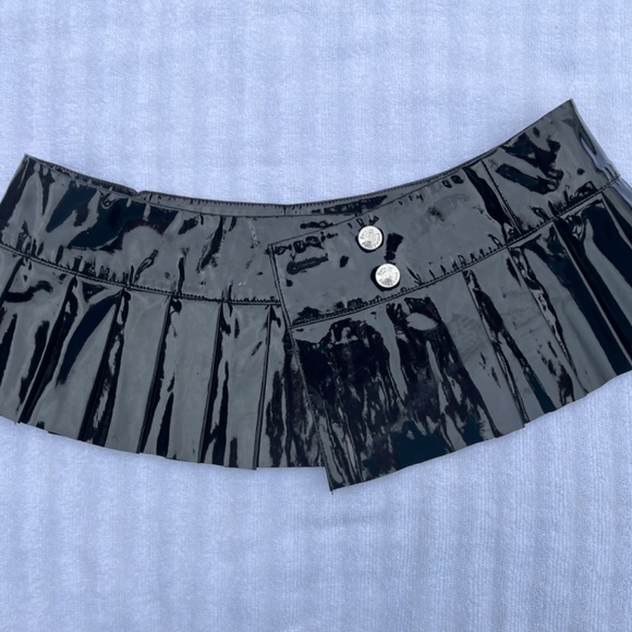 Forplay Vinyl Wet Look  Fetish Bondage Pleated Super Mini Skirt Club  Lingerie - Picture 11 of 13